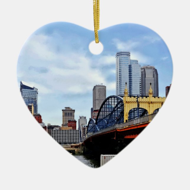 Pittsburgh PA - Train By Smithfield St Bridge Ceramic Tree Decoration (Front)