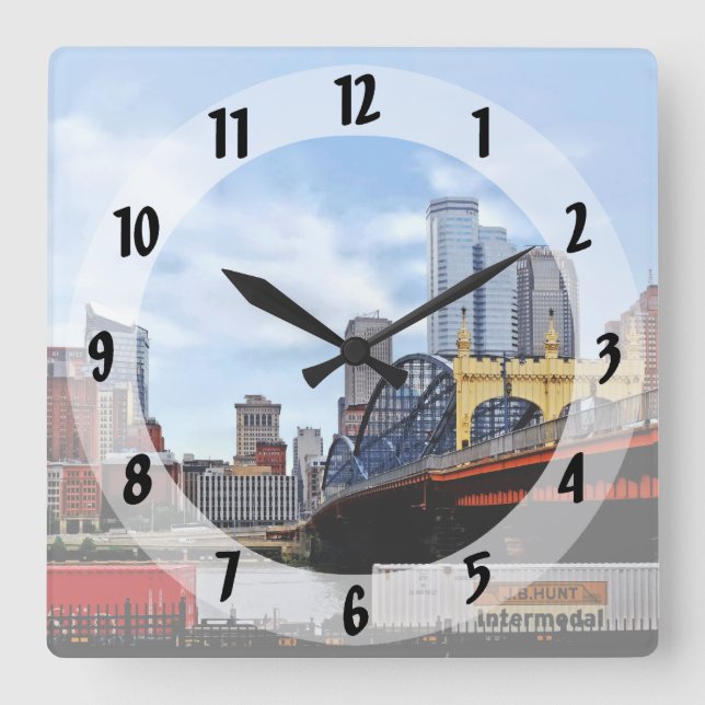 Pittsburgh PA - Train By Smithfield St Bridge Square Wall Clock (Front)
