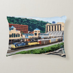 Pittsburgh PA - Train Going By Station Square Decorative Cushion