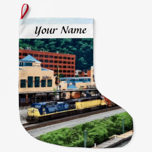 Pittsburgh PA - Train Going By Station Square Large Christmas Stocking
