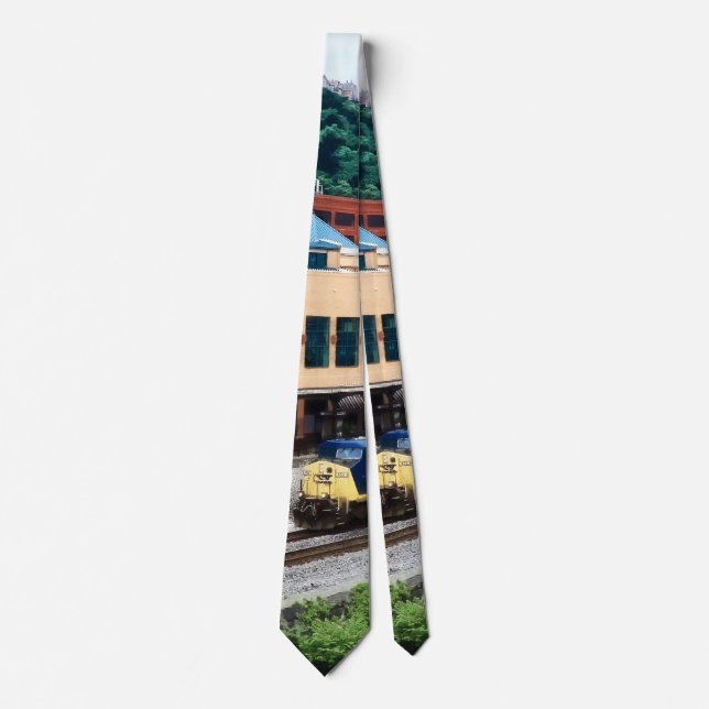 Pittsburgh PA - Train Going By Station Square Tie (Front)