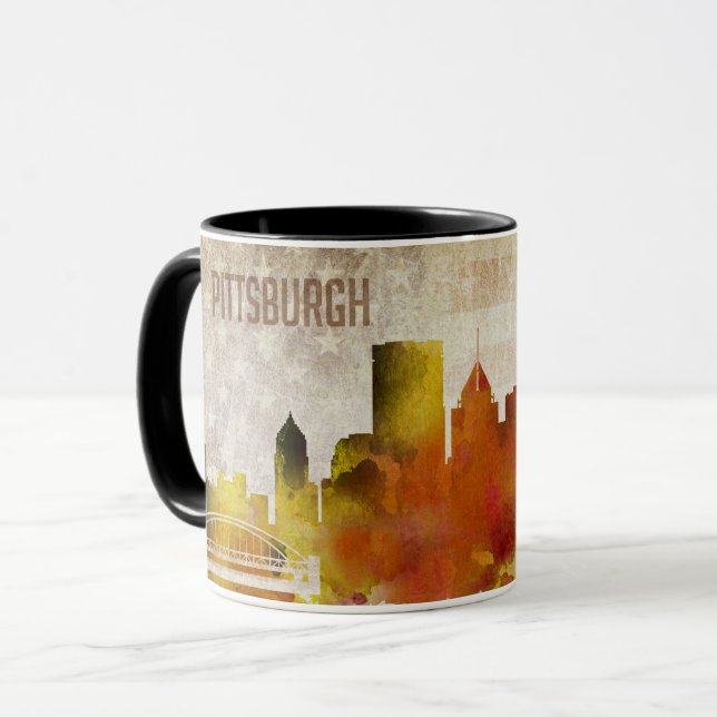 Pittsburgh, PA | Watercolor City Skyline Mug (Front Left)