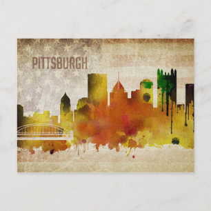 Pittsburgh, PA Watercolor City Skyline Postcard
