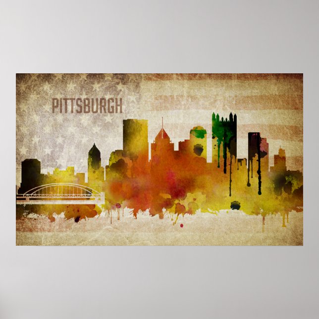 Pittsburgh, PA | Watercolor City Skyline Poster (Front)