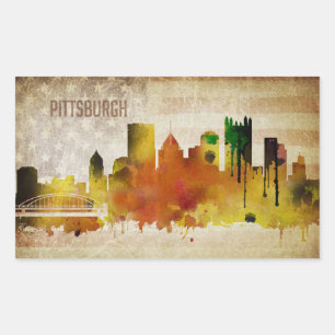 Pittsburgh, PA   Watercolor City Skyline Rectangular Sticker