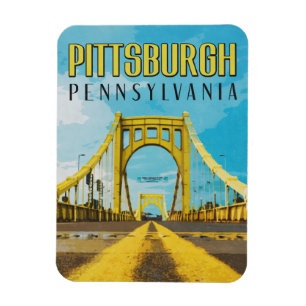 Pittsburgh, PA Yellow Bridge Vintage Travel Magnet