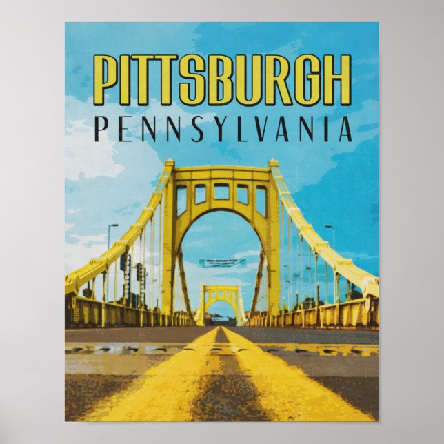 Pittsburgh, PA Yellow Bridge Vintage Travel Poster (Front)