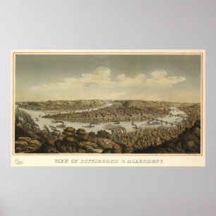 Pittsburgh Pennsylvania 1874 Antique Panoramic Map Poster