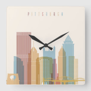 Pittsburgh, Pennsylvania   City Skyline Square Wall Clock