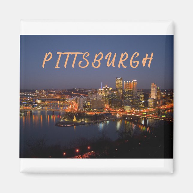 Pittsburgh, Pennsylvania Downtown Night Time River Magnet (Front)