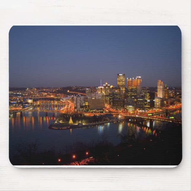 Pittsburgh, Pennsylvania Downtown Night Time River Mouse Mat (Front)