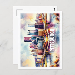 Pittsburgh Pennsylvania Famous Travel watercolor Postcard
