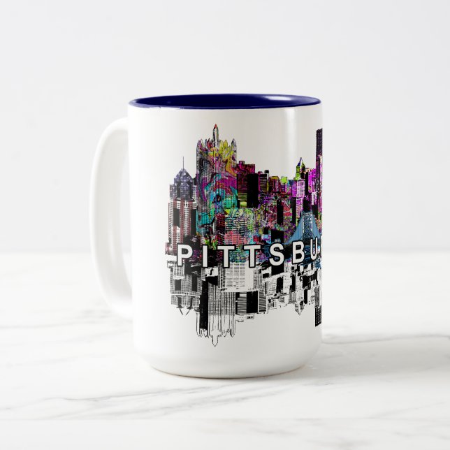 Pittsburgh, Pennsylvania in graffiti Two-Tone Coffee Mug (Front Left)