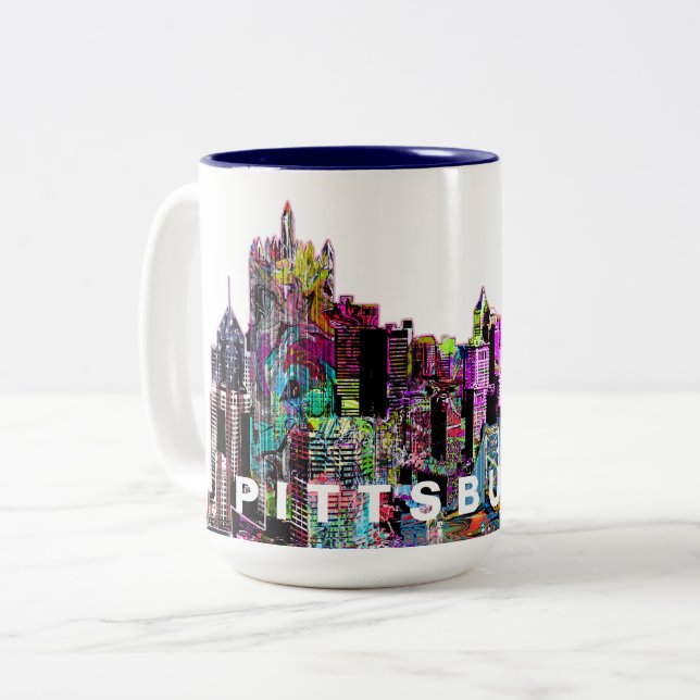 Pittsburgh, Pennsylvania in graffiti Two-Tone Coffee Mug (Front Left)