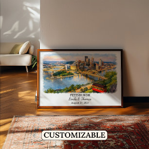 Pittsburgh Pennsylvania Poster, Watercolor, Custom Poster