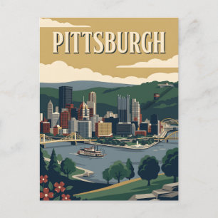 Pittsburgh Pennsylvania Riverfront Vintage Poster Postcard
