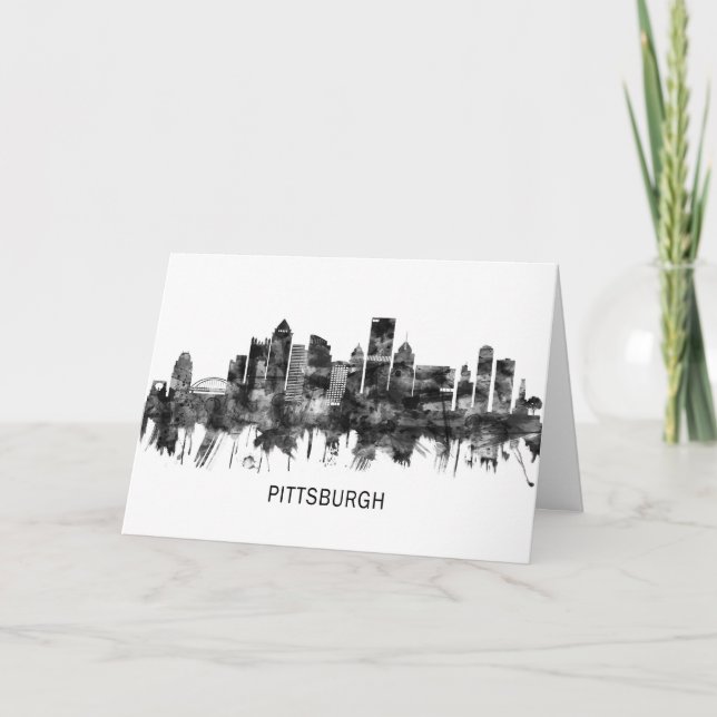 Pittsburgh Pennsylvania Skyline BW Holiday Card (Front)