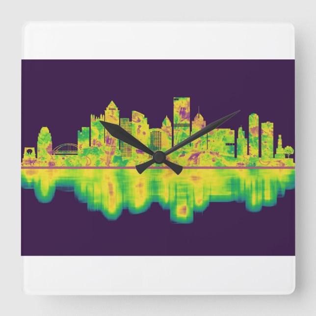 Pittsburgh Pennsylvania Skyline Square Wall Clock (Front)