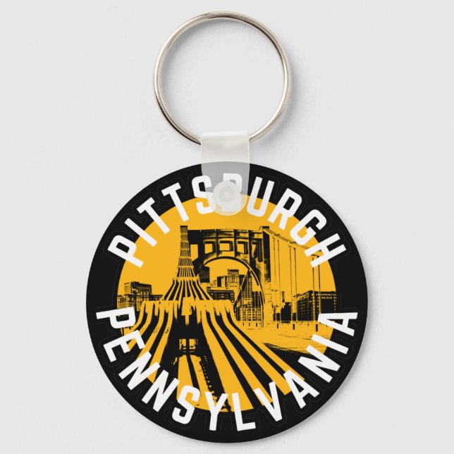 Pittsburgh Pennsylvania Steel City Skyline Bridge  Key Ring (Front)