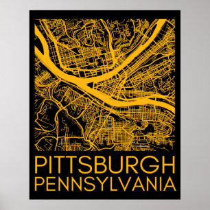 Pittsburgh Pennsylvania Steel City Vintage Map Art Poster