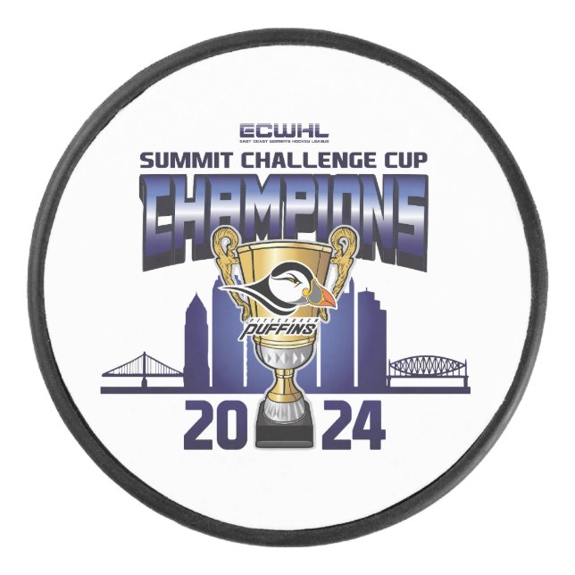 Pittsburgh Puffins Summit Challenge Cup Champions Hockey Puck (Front)
