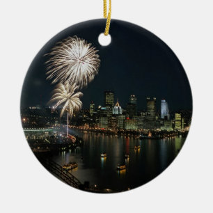 Pittsburgh- Rare -Photo- Ornament-Night & Day View Ceramic Tree Decoration