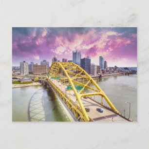 Pittsburgh Skyline and Fort Pitt Bridge Postcard