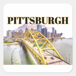 Pittsburgh skyline and Fort Pitt Bridge Square Sticker