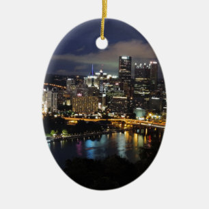 Pittsburgh Skyline at Dusk Ceramic Tree Decoration