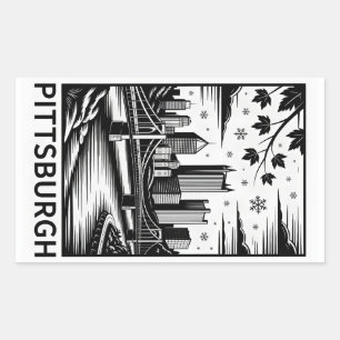 Pittsburgh Skyline Black & White Winter City Rectangular Sticker