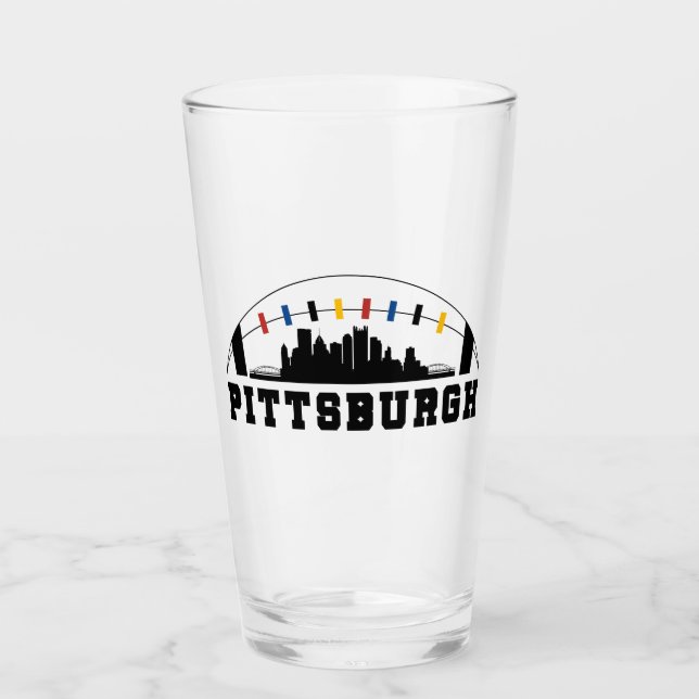 Pittsburgh Skyline Football Glass (Front)