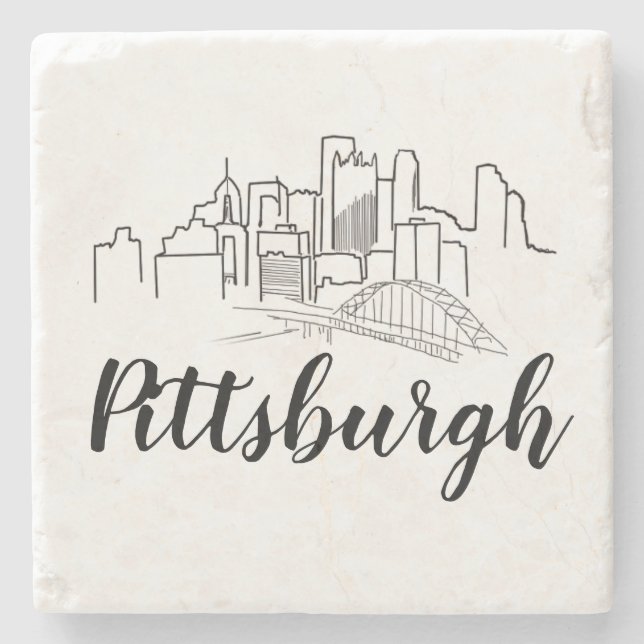 Pittsburgh Skyline Illustration Art Stone Coaster (Front)