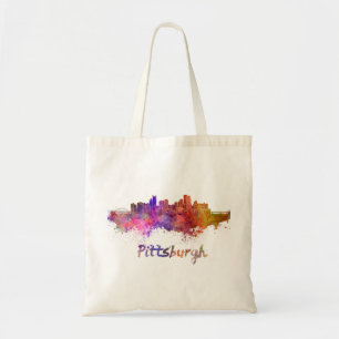 Pittsburgh skyline in watercolor tote bag
