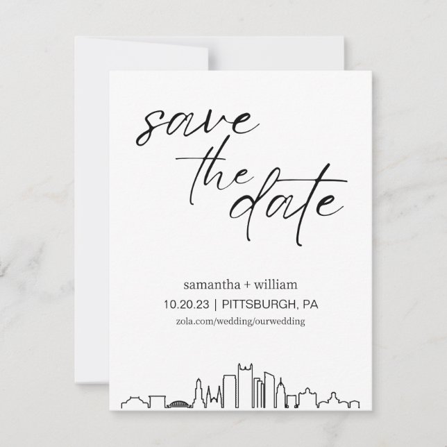 Pittsburgh Skyline MINIMALIST Save The Date Invitation (Front)
