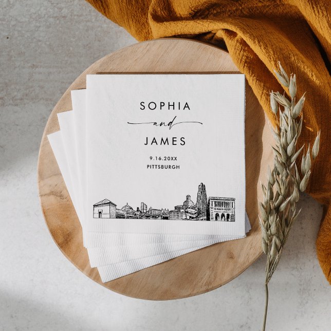 Pittsburgh Skyline Modern Wedding Cocktail Napkin (Creator Uploaded)