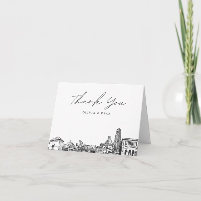 Pittsburgh Skyline Sketch Blank Thank You Card (Front)