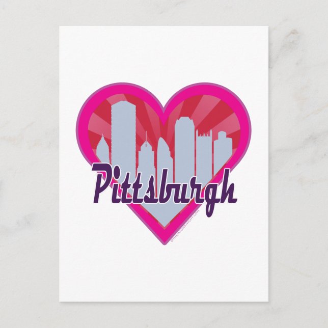 Pittsburgh Skyline Sunburst Heart Postcard (Front)