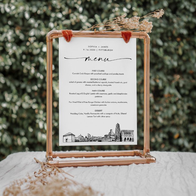 Pittsburgh Skyline Wedding Dinner Menu Card 5x7 (Creator Uploaded)