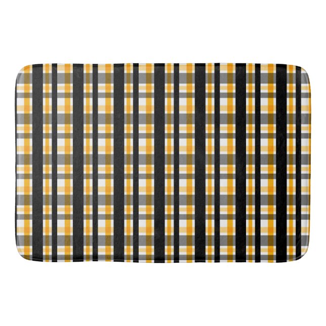 Pittsburgh Sports Fan Black Yellow Gold Plaid Bath Mat (Front)