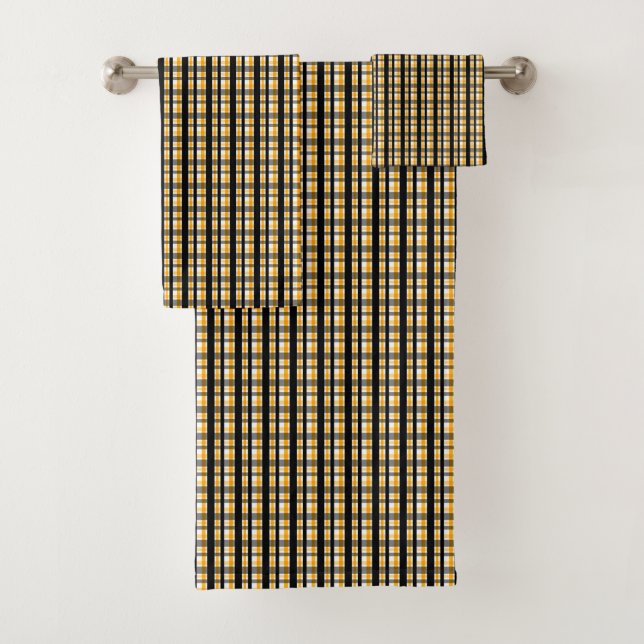 Pittsburgh Sports Fan Black Yellow Gold Plaid Bath Towel Set (Insitu)