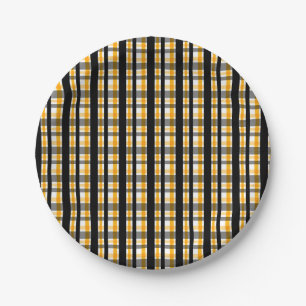 Pittsburgh Sports Fan Black Yellow Gold Plaid Paper Plate