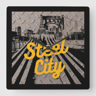 Pittsburgh Steel City Bridge Skyline Pennsylvania  Square Wall Clock