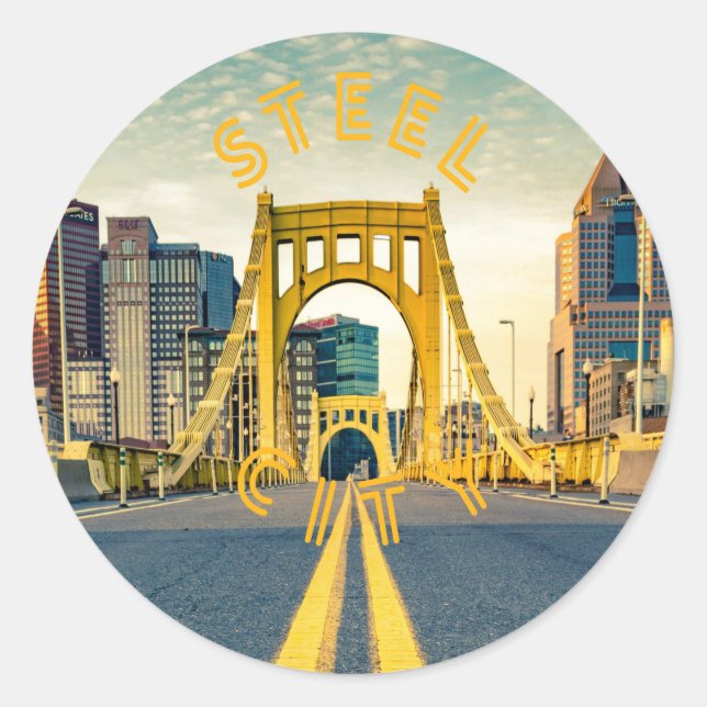 Pittsburgh Steel City Skyline 412 Pennsylvania Can Classic Round Sticker (Front)