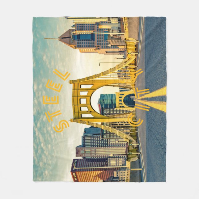 Pittsburgh Steel City Skyline 412 Pennsylvania Can Fleece Blanket (Front)