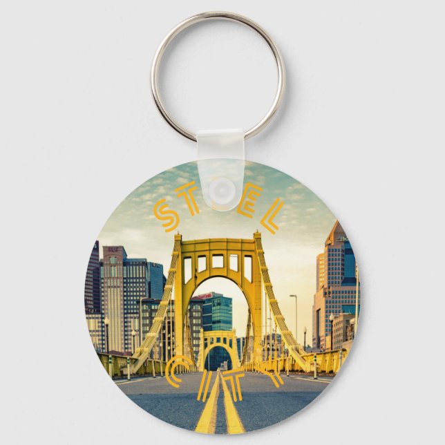 Pittsburgh Steel City Skyline 412 Pennsylvania Can Key Ring (Front)