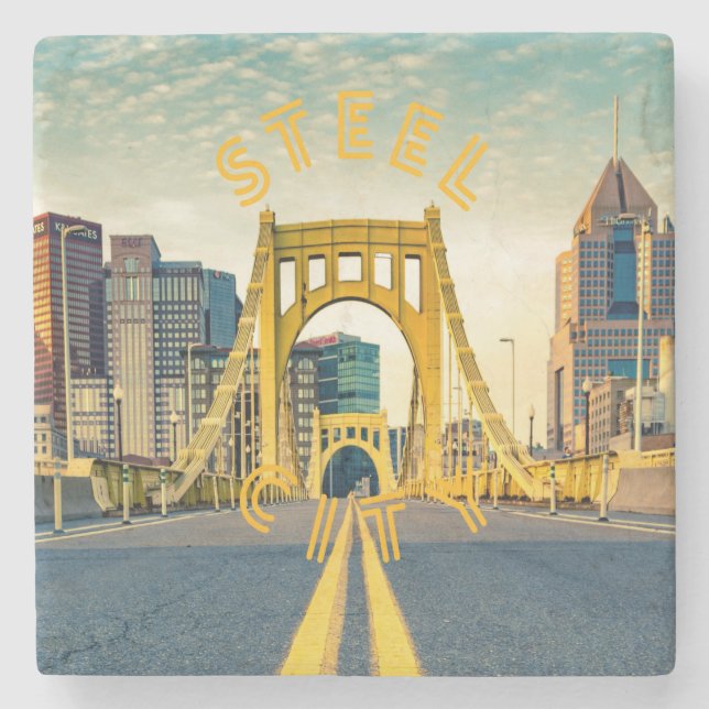 Pittsburgh Steel City Skyline 412 Pennsylvania Can Stone Coaster (Front)