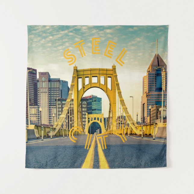 Pittsburgh Steel City Skyline 412 Pennsylvania Can Tapestry (Front)