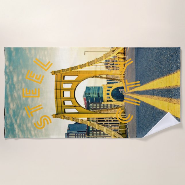 Pittsburgh Steel City Skyline Bridge Pennsylvania  Beach Towel (Front)