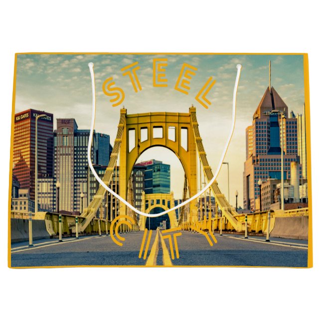 Pittsburgh Steel City Skyline Bridge Pennsylvania  Large Gift Bag (Front)