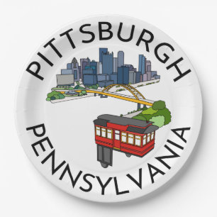 Pittsburgh Steel City Skyline Incline Pennsylvania Paper Plate
